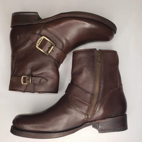 Frye Veronica Short Brown Moto Bootie Style Buckle Women’s Boots Size 8.5 M - Picture 8 of 12